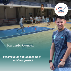 entrenador Facundo Gomez habilidades en mini basquet